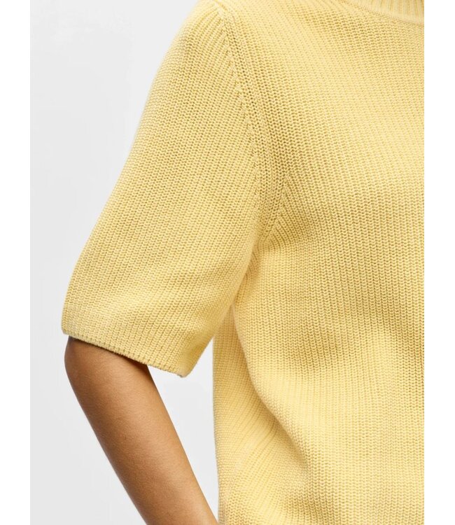 Object OBJFLO Knit Pullover Sunlight – Dames knit top met halve mouwen en ronde hals