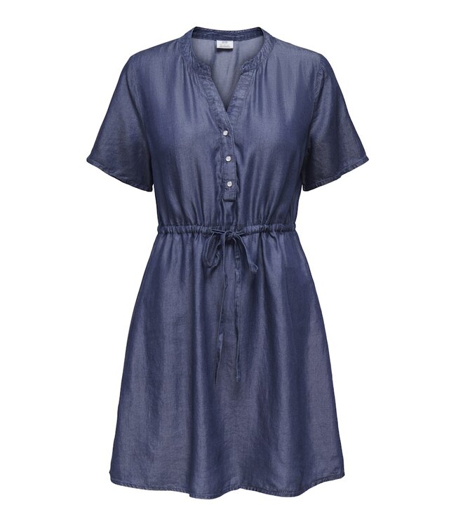 JDY JDYJASPER Dress Dark Blue Denim – Dames denim jurk met V-hals en tunnelkoord