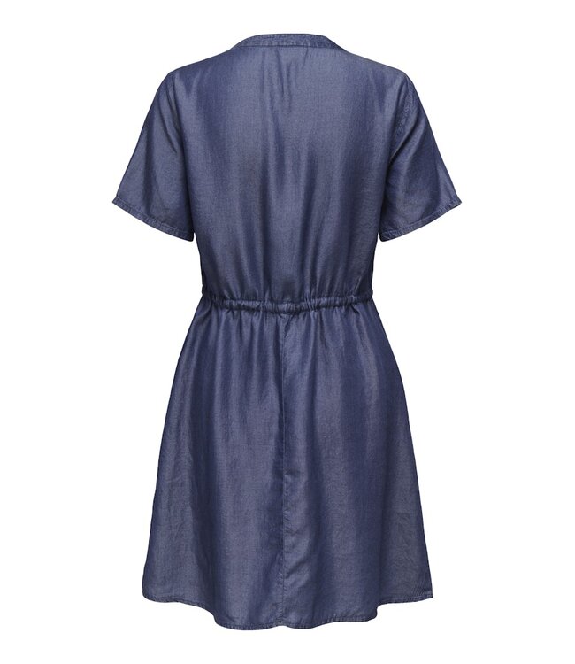 JDY JDYJASPER Dress Dark Blue Denim – Dames denim jurk met V-hals en tunnelkoord