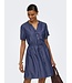JDY JDYJASPER Dress Dark Blue Denim – Dames denim jurk met V-hals en tunnelkoord