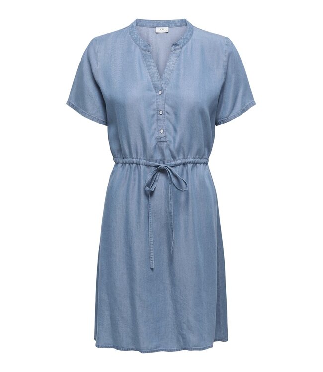 JDY JDYJASPER Dress Medium Blue Denim – Dames denim jurk met V-hals en tunnelkoord