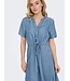 JDY JDYJASPER Dress Medium Blue Denim – Dames denim jurk met V-hals en tunnelkoord