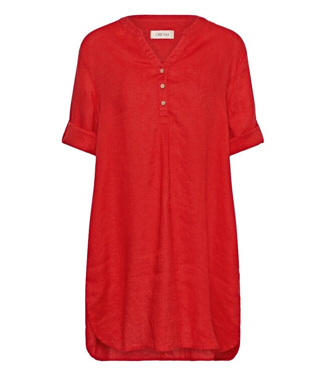 CREAM CRBellis Caftan Short Dress High Risk Red – Dames linnen jurk