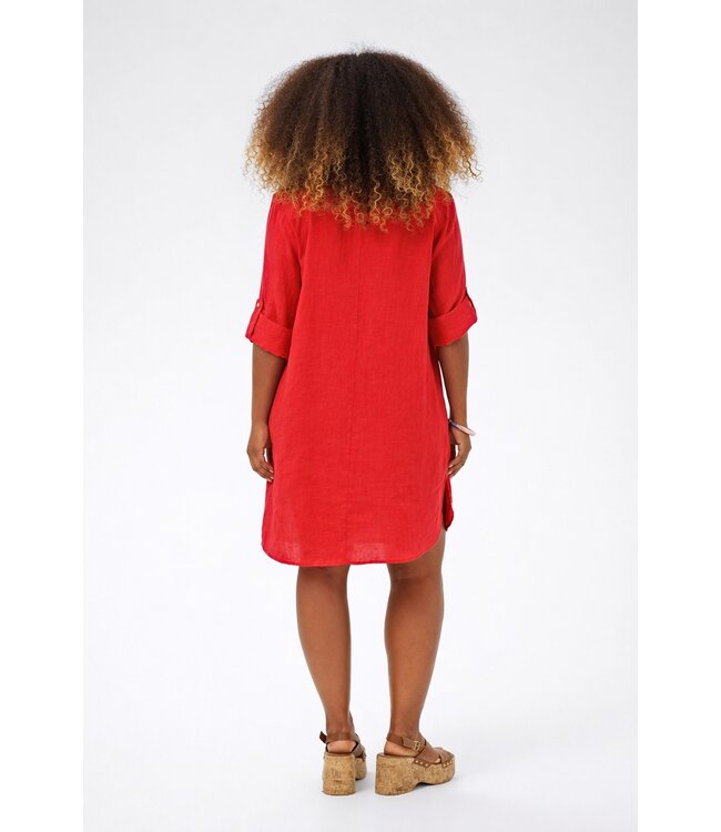 CREAM CRBellis Caftan Short Dress High Risk Red – Dames linnen jurk