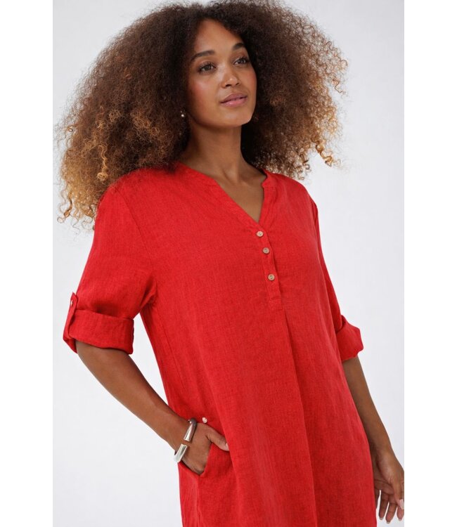 CREAM CRBellis Caftan Short Dress High Risk Red – Dames linnen jurk