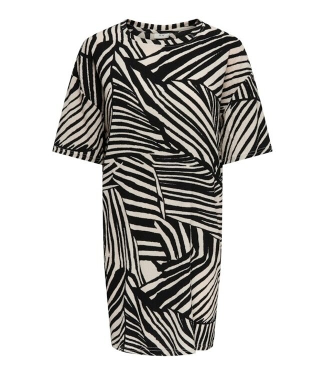 JDY JDYDEBBIE Oversize Dress Sandshell Black Trope – Dames jurk met all-over print