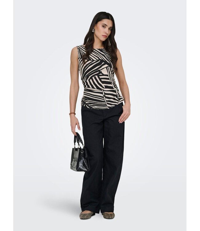 JDY JDYDEBBIE Top Sandshell Black Trope – Aansluitende dames top met print