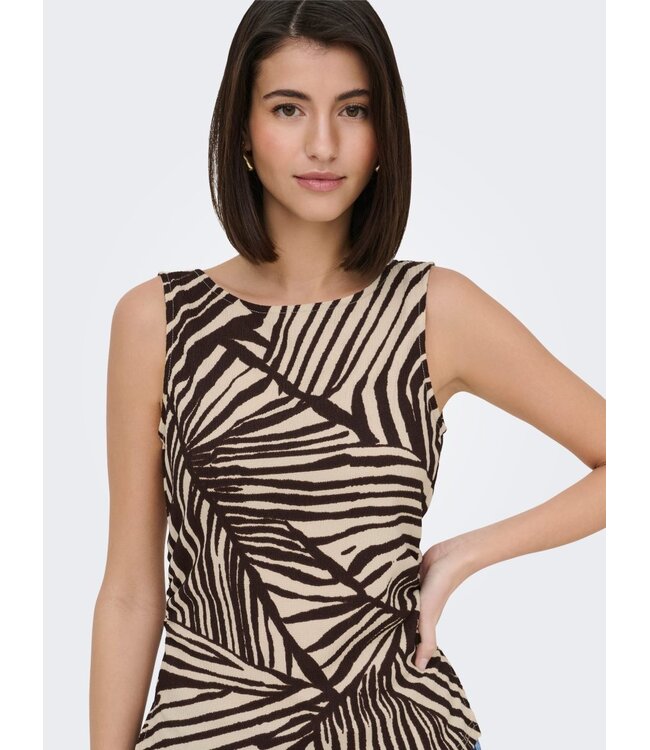 JDY JDYDEBBIE Top Sandshell Chocolate Torte Trope – Aansluitende dames top met print