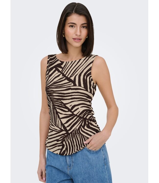 JDY JDYDEBBIE Top Sandshell Chocolate Torte Trope – Aansluitende dames top met print