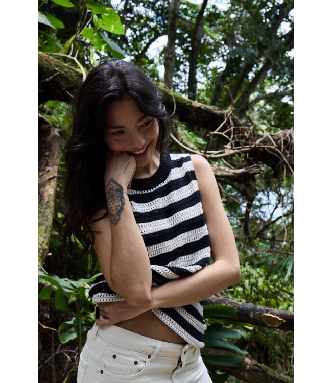 ICHI IHIHBETUES dames top gestreept - Black Almond Milk