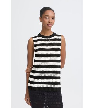 ICHI IHBETUES Top - Black with Almond Milk Stripe