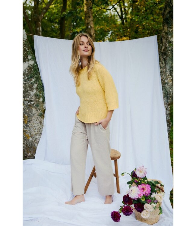 Freequent Dames trui FQTAPPER in Golden Haze - Gele fijngebreide pullover