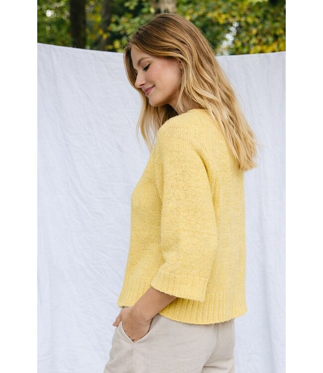 Freequent Dames trui FQTAPPER in Golden Haze - Gele fijngebreide pullover