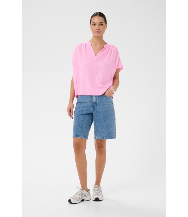 KAFFE Dames blouse KAmilia Pink Frosting – luchtige viscose linnen blouse met V-hals