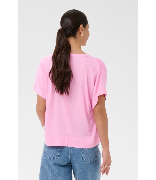 KAFFE Dames blouse KAmilia Pink Frosting – luchtige viscose linnen blouse met V-hals