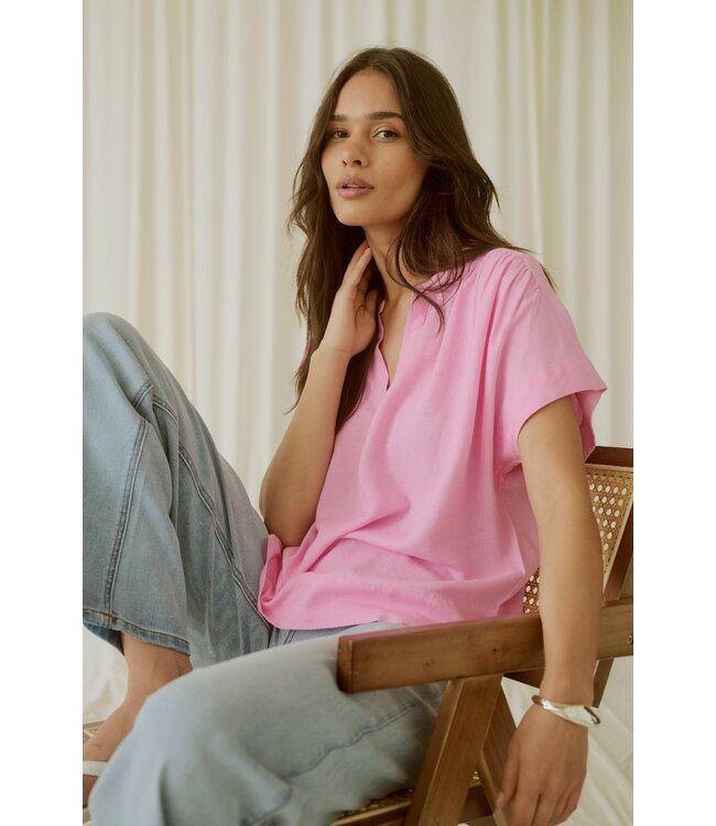 KAFFE Dames blouse KAmilia Pink Frosting – luchtige viscose linnen blouse met V-hals