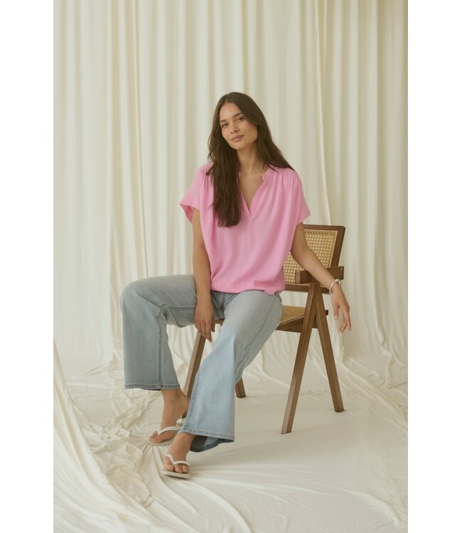 KAFFE Dames blouse KAmilia Pink Frosting – luchtige viscose linnen blouse met V-hals