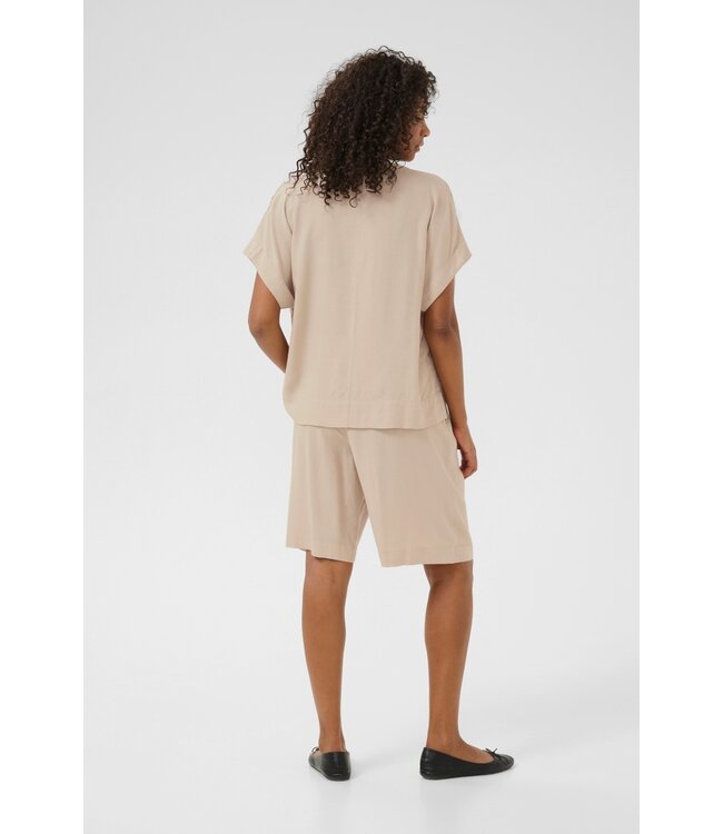 KAFFE Dames blouse KAmilia Feather Gray – luchtige viscose linnen blouse beige