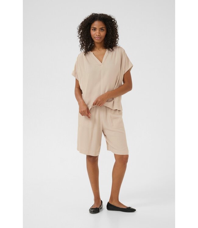 KAFFE Dames blouse KAmilia Feather Gray – luchtige viscose linnen blouse beige