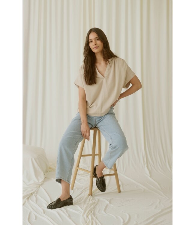 KAFFE Dames blouse KAmilia Feather Gray – luchtige viscose linnen blouse beige