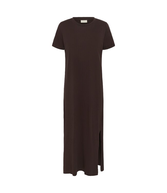 KAFFE Dames jurk KAcelina Black Coffee – lange katoenen T-shirtjurk met split
