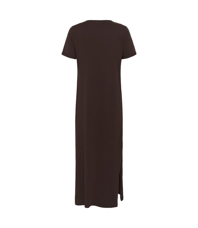 KAFFE Dames jurk KAcelina Black Coffee – lange katoenen T-shirtjurk met split