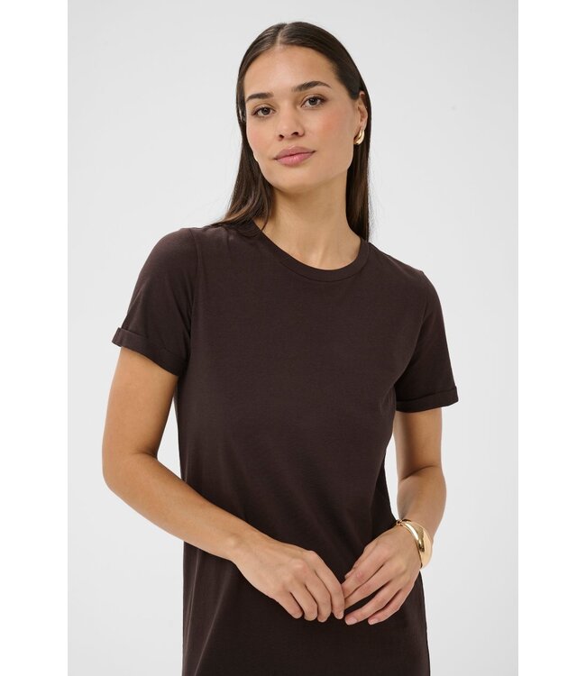 KAFFE Dames jurk KAcelina Black Coffee – lange katoenen T-shirtjurk met split