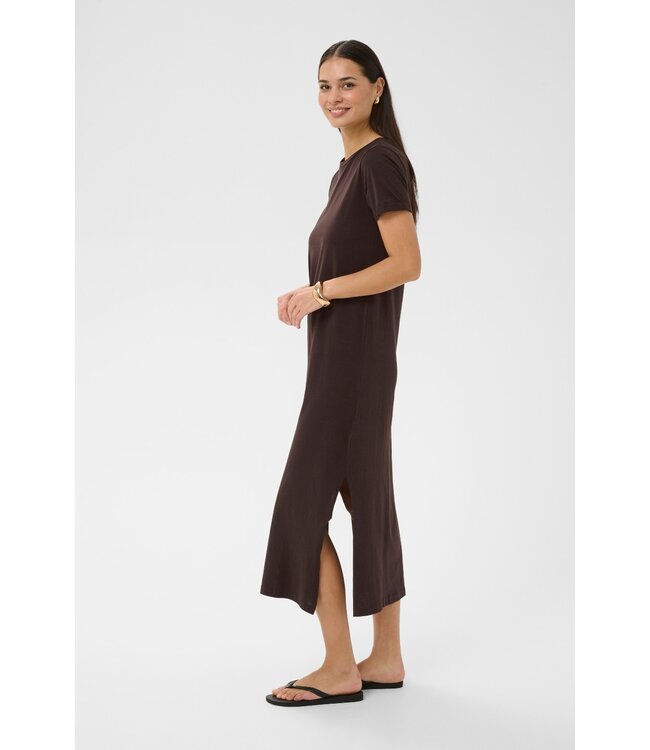 KAFFE Dames jurk KAcelina Black Coffee – lange katoenen T-shirtjurk met split