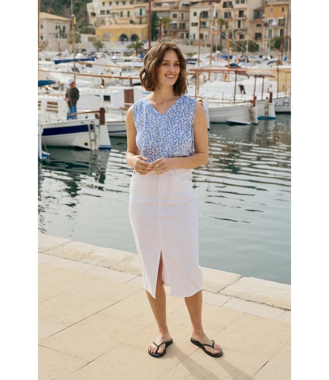 KAFFE Dames denim rok KAzelina Chalk – witte midi rok met hoge taille en split