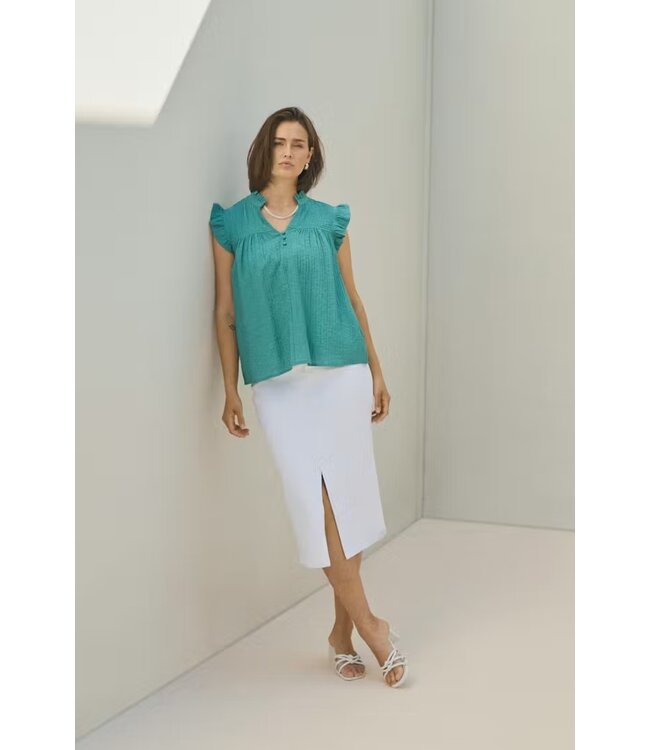 KAFFE Dames denim rok KAzelina Chalk – witte midi rok met hoge taille en split