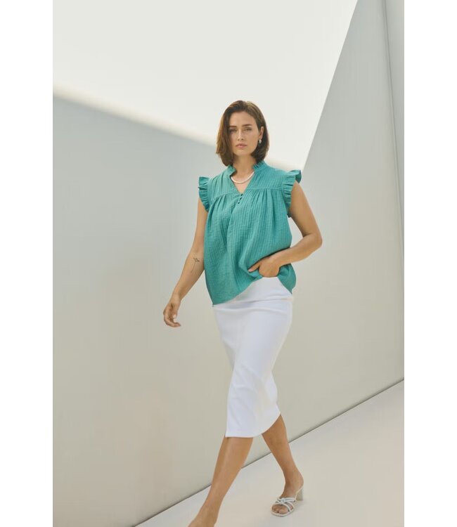 KAFFE Dames denim rok KAzelina Chalk – witte midi rok met hoge taille en split