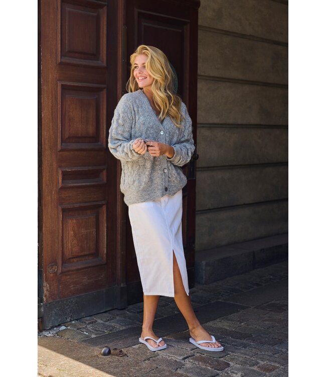 KAFFE Dames denim rok KAzelina Chalk – witte midi rok met hoge taille en split