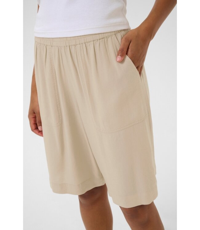 KAFFE KAmilia Dames Shorts in Feather Gray met elastische taille en linnen viscose mix