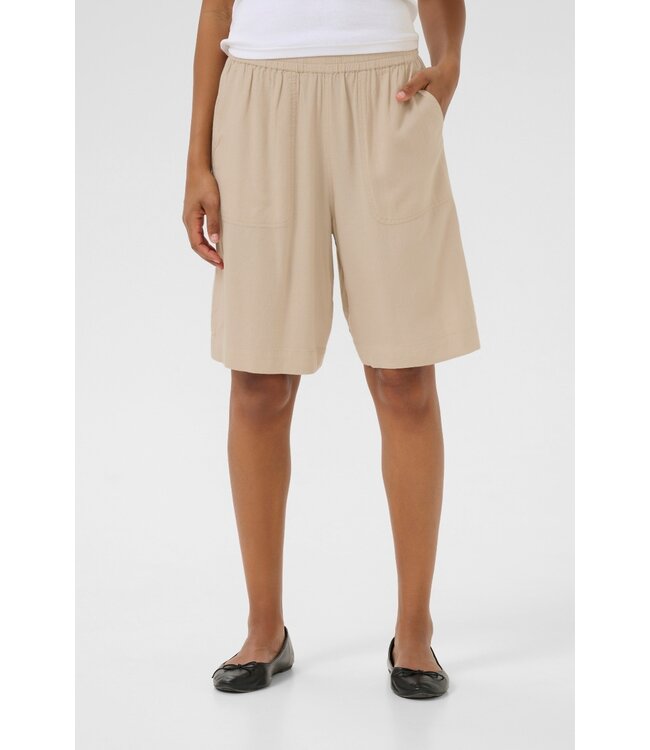 KAFFE KAmilia Dames Shorts in Feather Gray met elastische taille en linnen viscose mix
