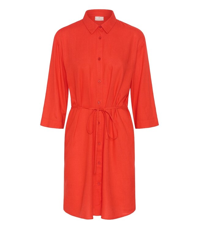 KAFFE KAmilia dames hemdkleedje in Poppy Red met taillekoord en knoopsluiting
