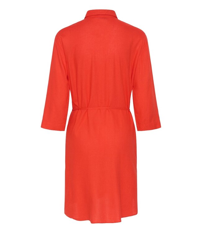 KAFFE KAmilia dames hemdkleedje in Poppy Red met taillekoord en knoopsluiting