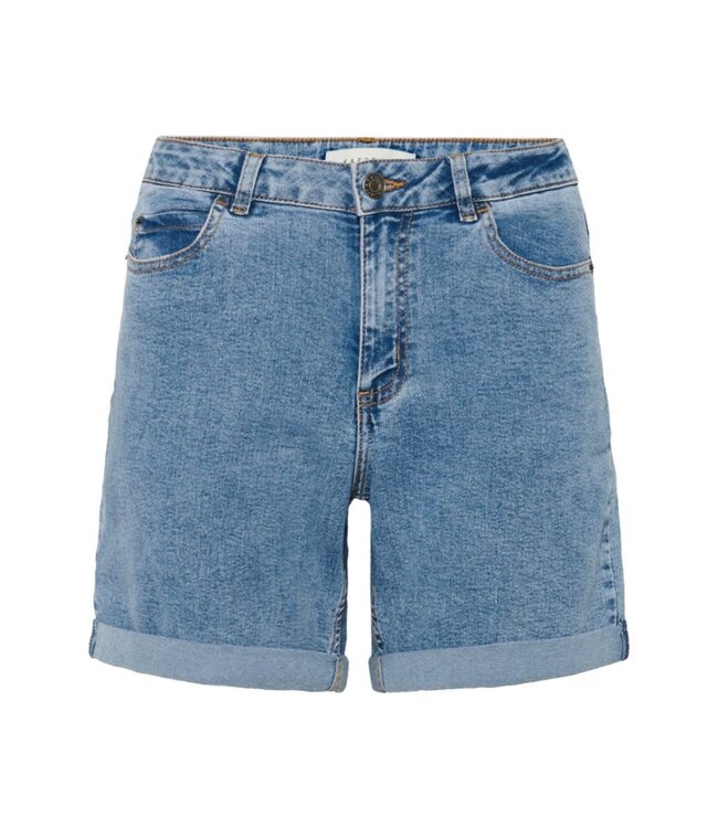 KAFFE KAvilma dames Denim Shorts Washed Blue met stretch en omgeplooide zoom