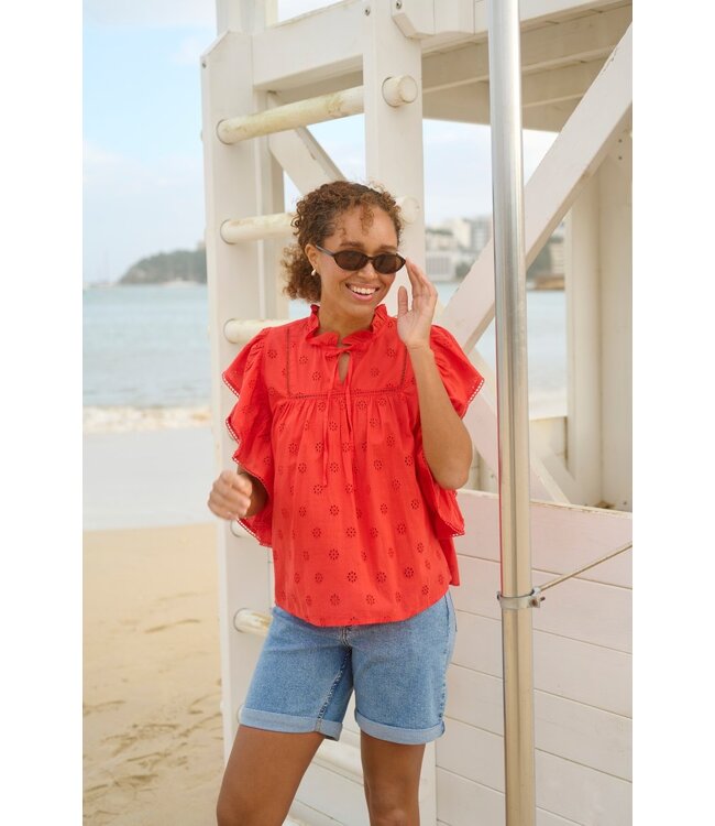 KAFFE KAvilma dames Denim Shorts Washed Blue met stretch en omgeplooide zoom