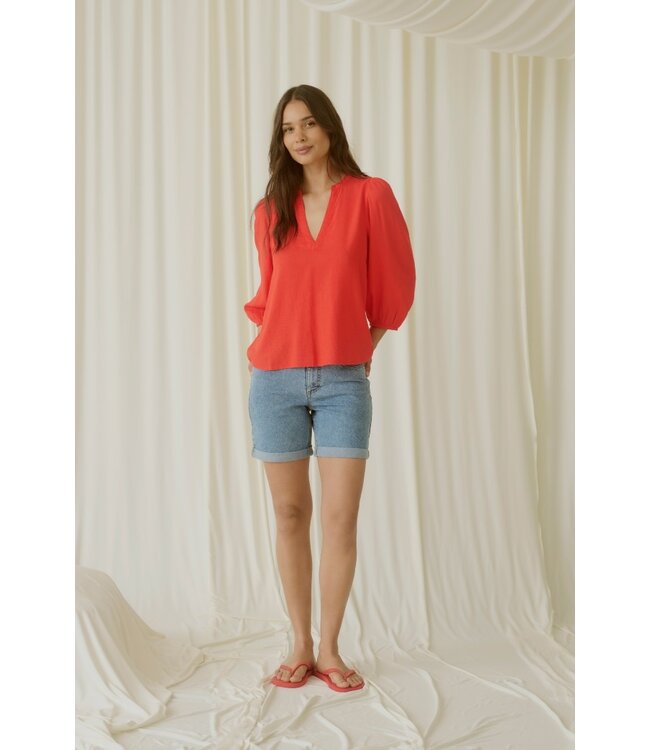 KAFFE KAvilma dames Denim Shorts Washed Blue met stretch en omgeplooide zoom