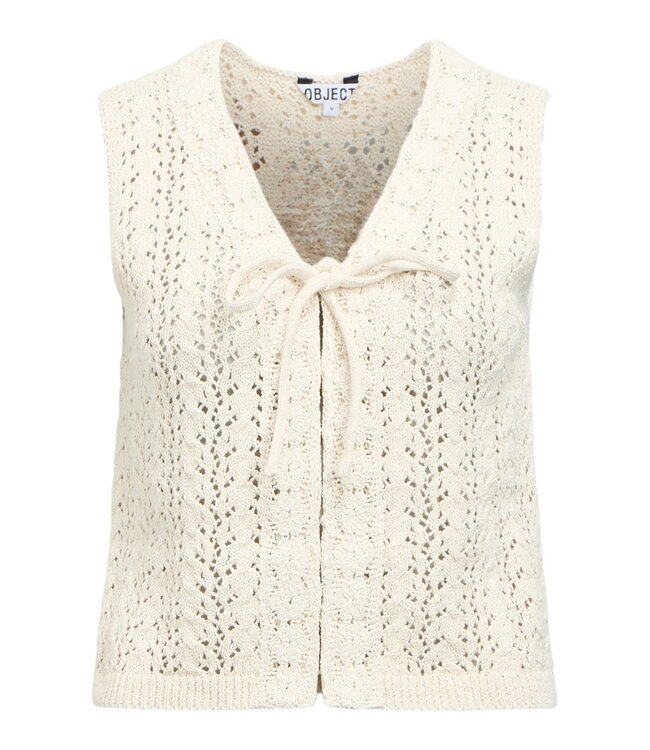 Object OBJJOLIN Knit Top Birch – Dames mouwloze crochet top met strik