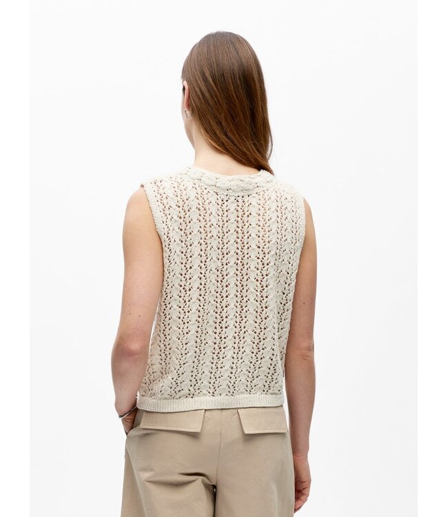 Object OBJJOLIN Knit Top Birch – Dames mouwloze crochet top met strik