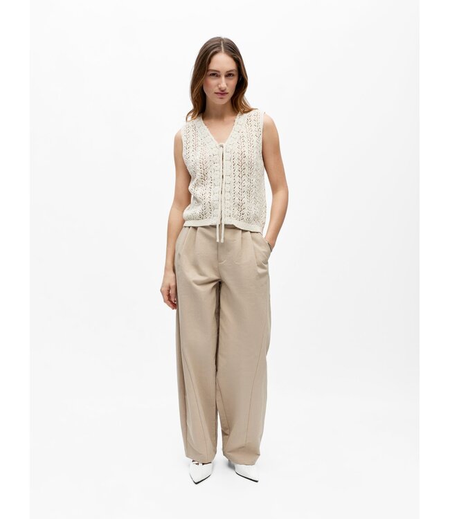 Object OBJJOLIN Knit Top Birch – Dames mouwloze crochet top met strik