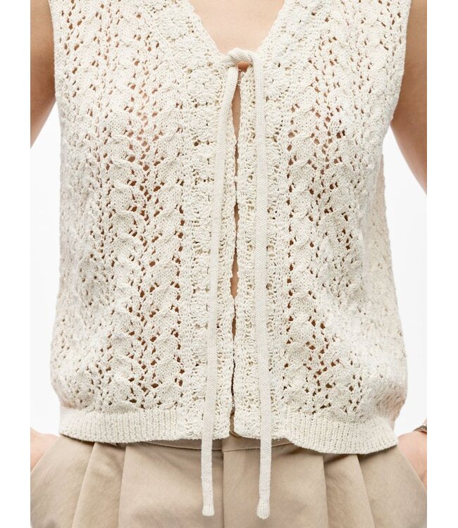 Object OBJJOLIN Knit Top Birch – Dames mouwloze crochet top met strik