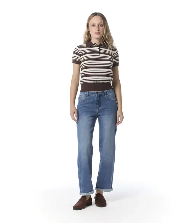 Courage Medium blauwe dames jeans met lange lengte, rechte pijp, zachte stretch denim en comfortabele pasvorm