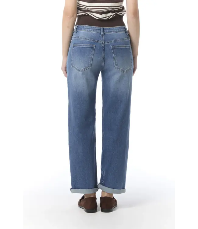 Courage Medium blauwe dames jeans met lange lengte, rechte pijp, zachte stretch denim en comfortabele pasvorm