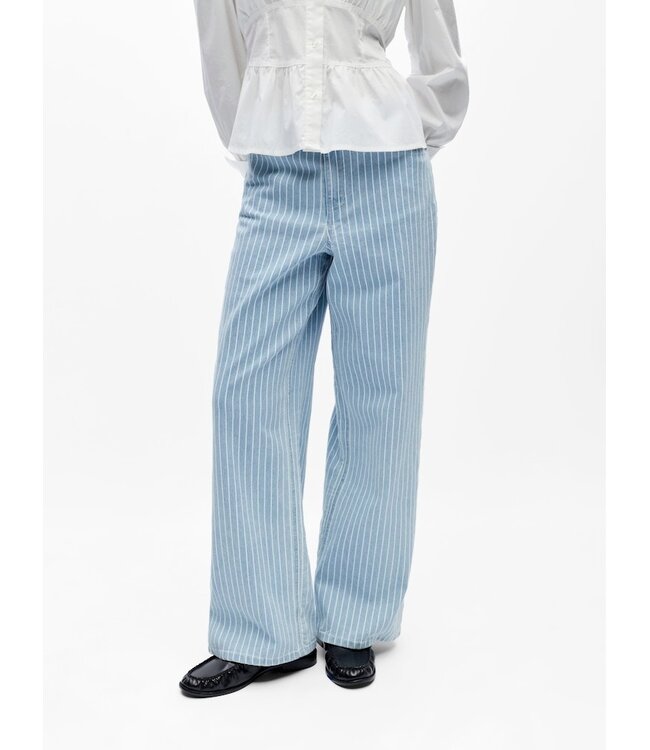 Object Dames wide jeans in lichtblauw denim met verticale strepen en losse pasvorm