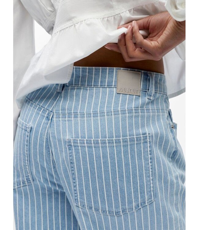 Object Dames wide jeans in lichtblauw denim met verticale strepen en losse pasvorm