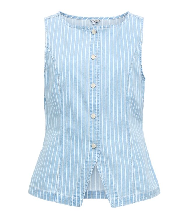 Object Dames denim waistcoat in lichtblauw met verticale strepen en normale pasvorm