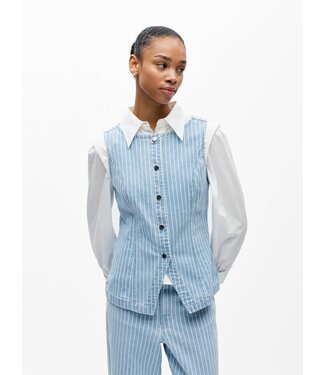 Object OBJSANNI Denim Waistcoat - Light Blue Denim Stripe
