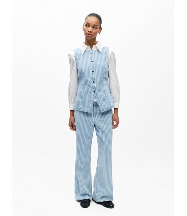 Object Dames denim waistcoat in lichtblauw met verticale strepen en normale pasvorm